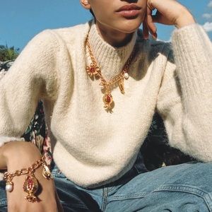 Zara Pomegranate Fruit Multi-Charm Chain Baroque Pearls Beads Bracelet